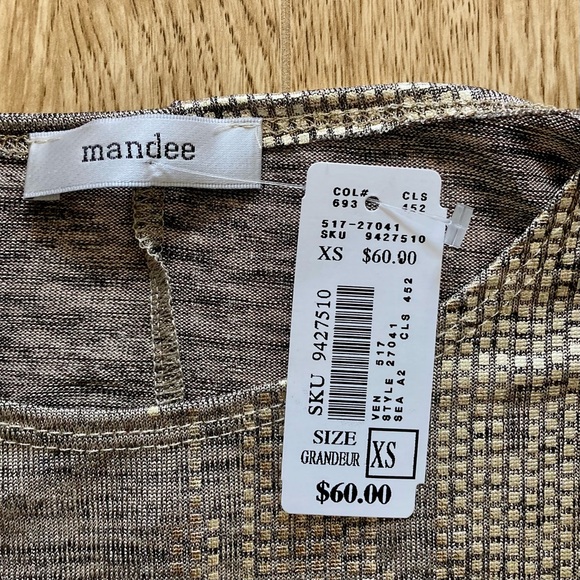 🆕 MANDEE Black/Tan w Silvery-Gold Pattern Crew Neck, Dolman  Sleeve Top XS NWT - Picture 2 of 9